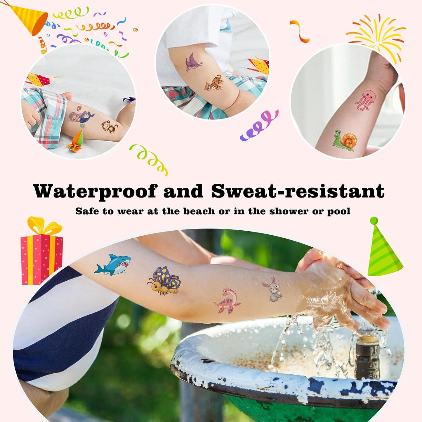 Kids Temporary Tattoos - 104 PCS Dinosaur, Unicorn & Mermaid Stickers | Fun Party Favors for Boys & Girls