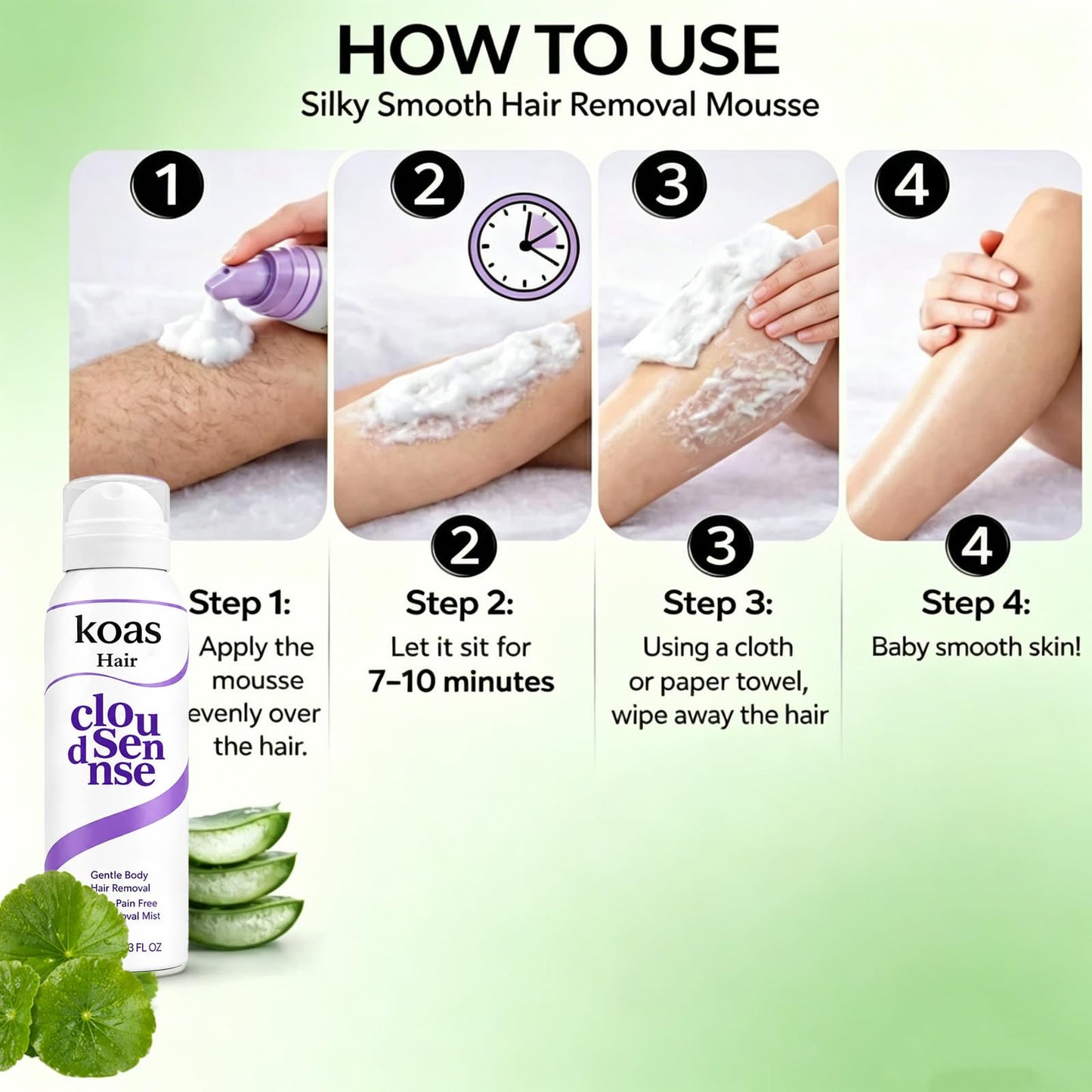 Koas Hair Removal Mousse for Women and Men, Gentle Body Skin-Softening Hair Removal Cream, Smooth-Looking Skin Hair Remover Spray For Legs, Arms & Underarms (3 Pcs, Aloe Vera)
