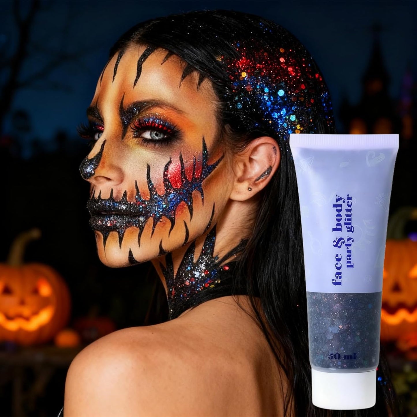 Black Glitter Gel - Chunky Holographic Hair Glitter Stick for Kids & Women | Waterproof Face, Body & Nail Sequins for Halloween, Cosplay & Festivals
