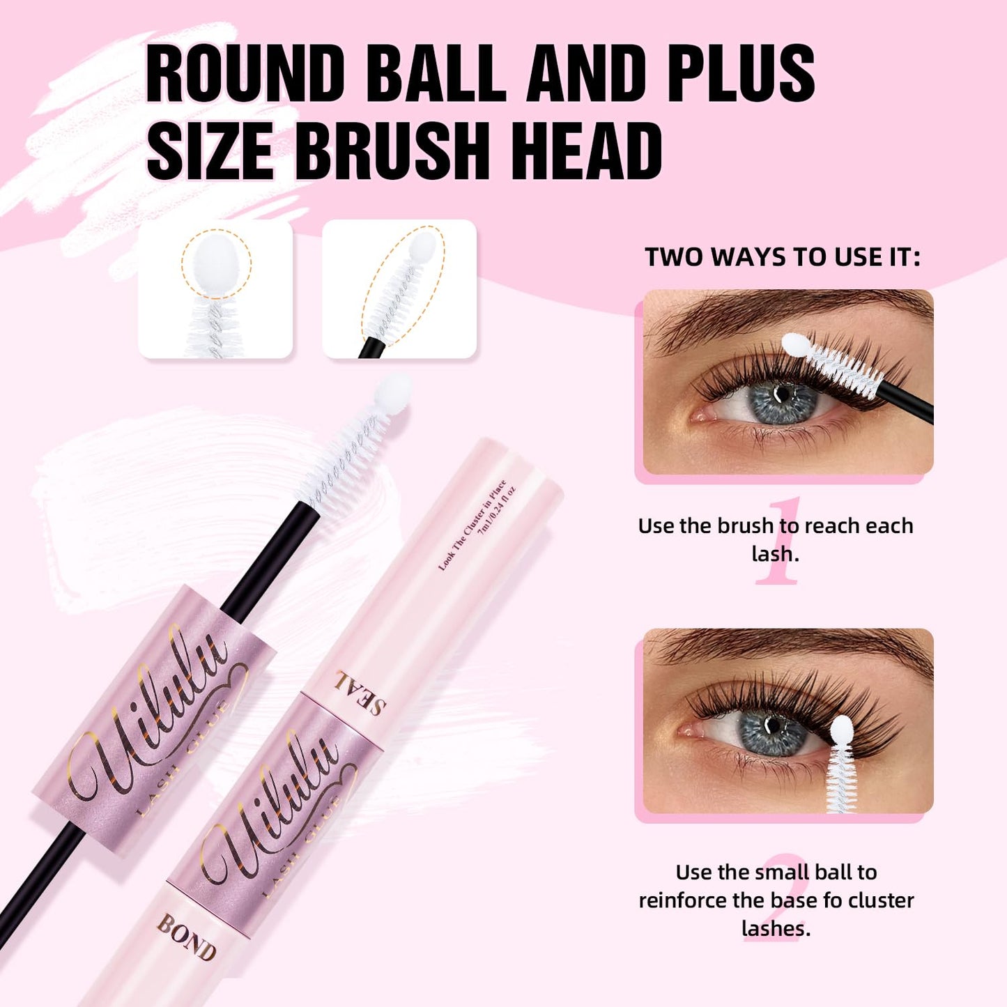 Uilulu Lash Clusters Glue - Waterproof 2-in-1 Black Adhesive for Strong Hold | 7ml + 7ml
