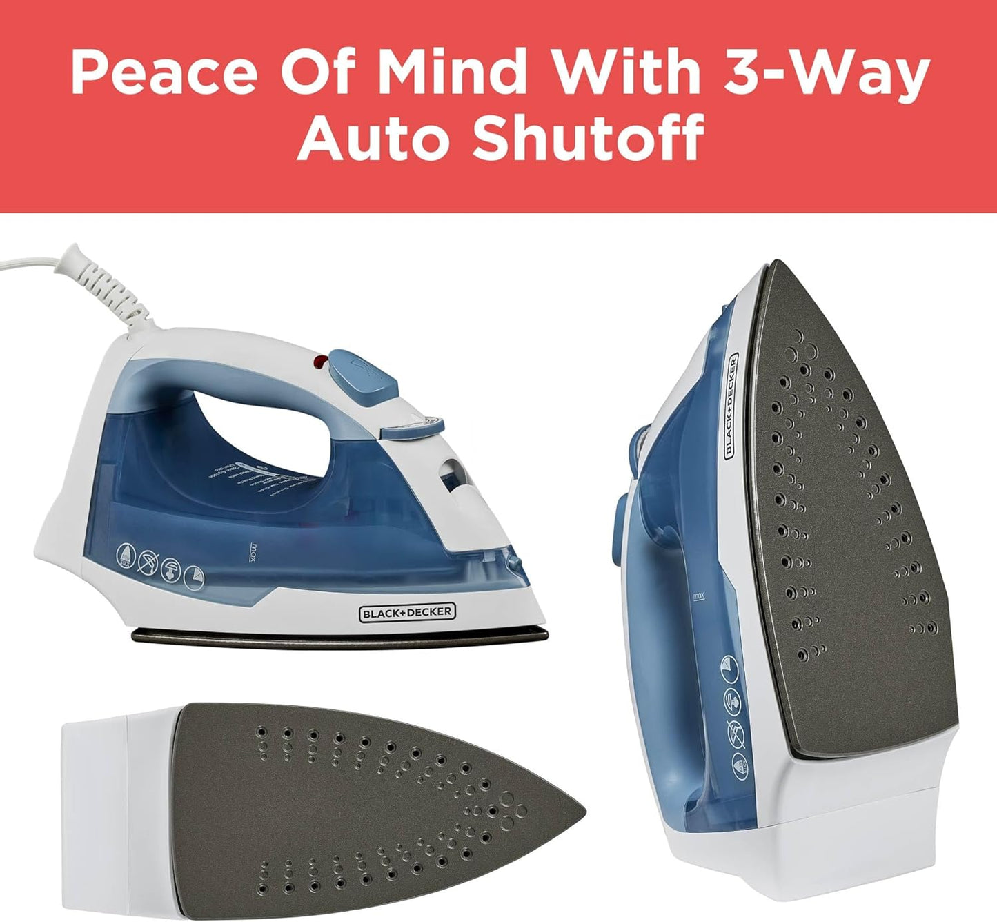 BLACK+DECKER Easy Steam Compact Iron - Lightweight, Nonstick Plate, 1200 Watts | Automatic Shutoff