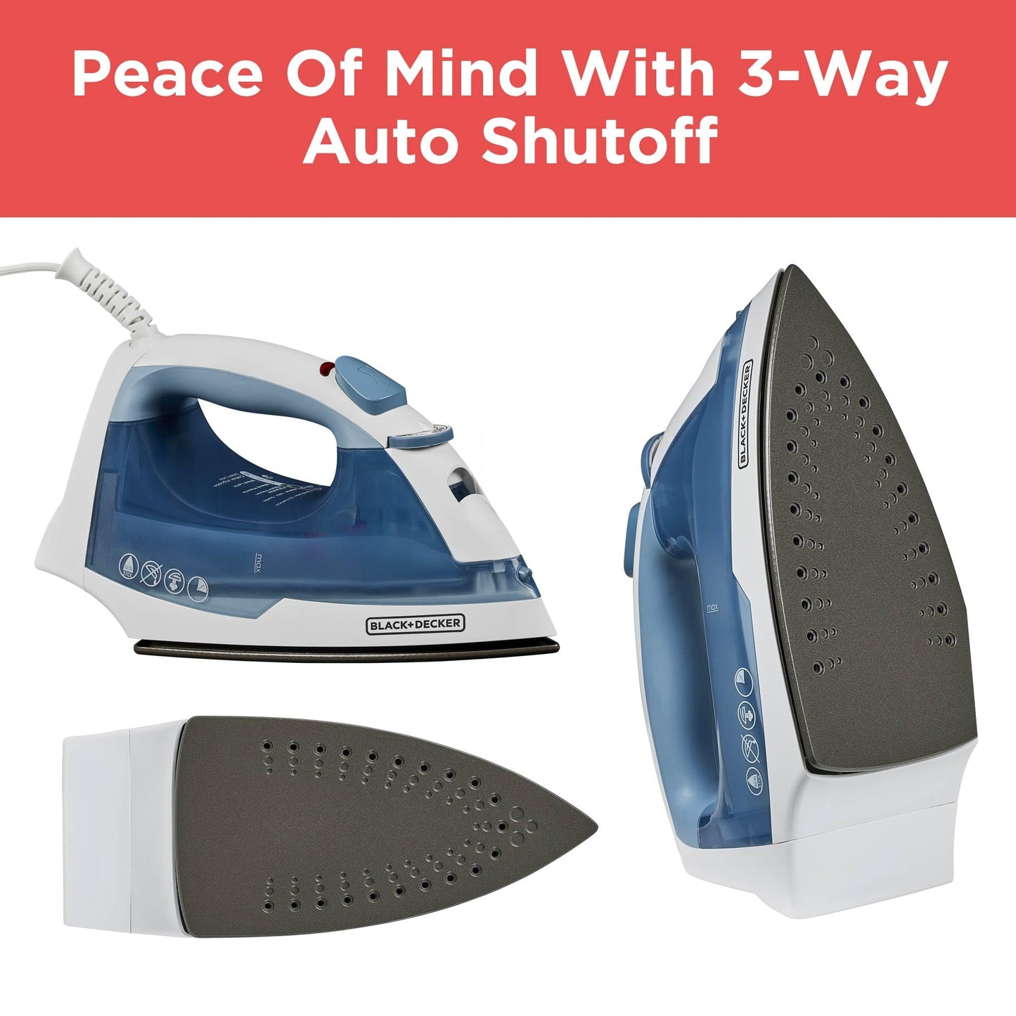 BLACK+DECKER Easy Steam Compact Iron for Clothes, Automatic Shutoff, Nonstick Plate, Light Weight, 1200 Watts