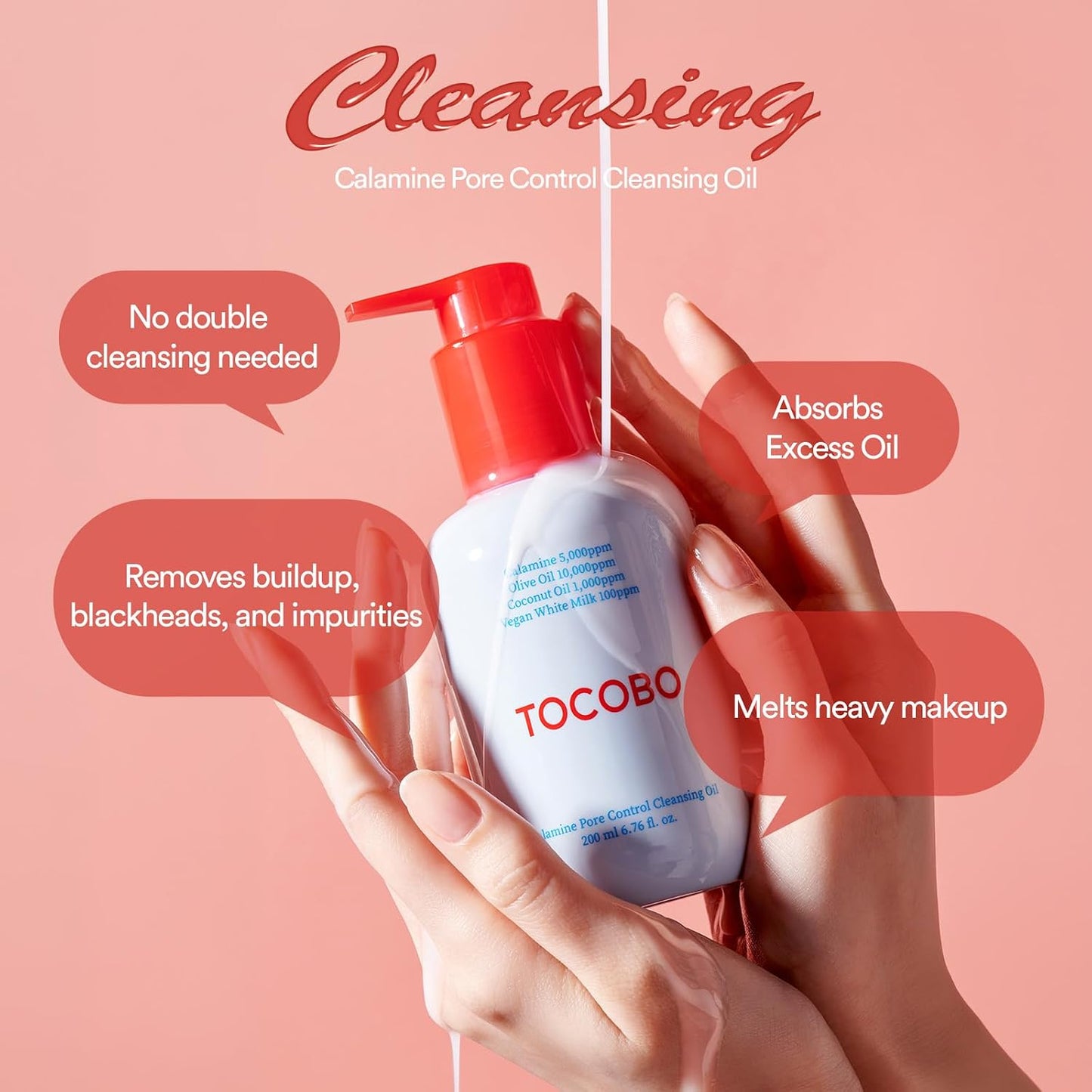 Korean Skincare Calamine Pore Cleansing Oil - Vegan Makeup Remover & Blackhead Melting Face Wash | 6.76 fl oz (200ml)