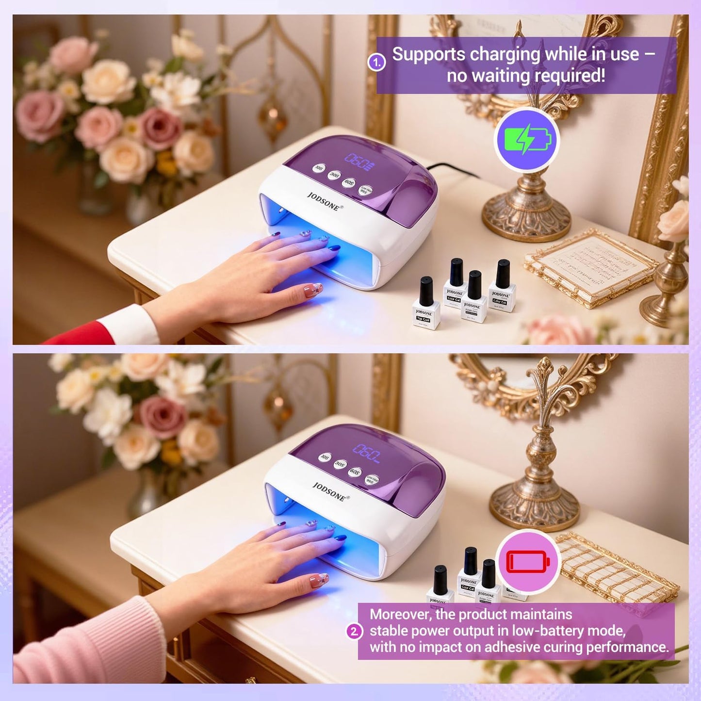 Cordless LED Nail Lamp - Rechargeable Portable Nail Dryer with LCD Display & 4 Timers | Ideal for Home & Salon Use