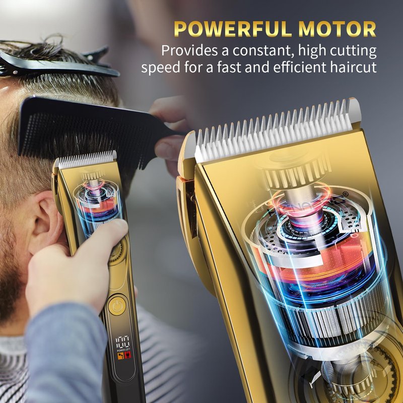 HIENA PRO Professional Hair Clippers for Men, Cordless Rechargeable Hair Clipper, Electric Trimmer with LED Display, Low Noise Hair Cutting Tools