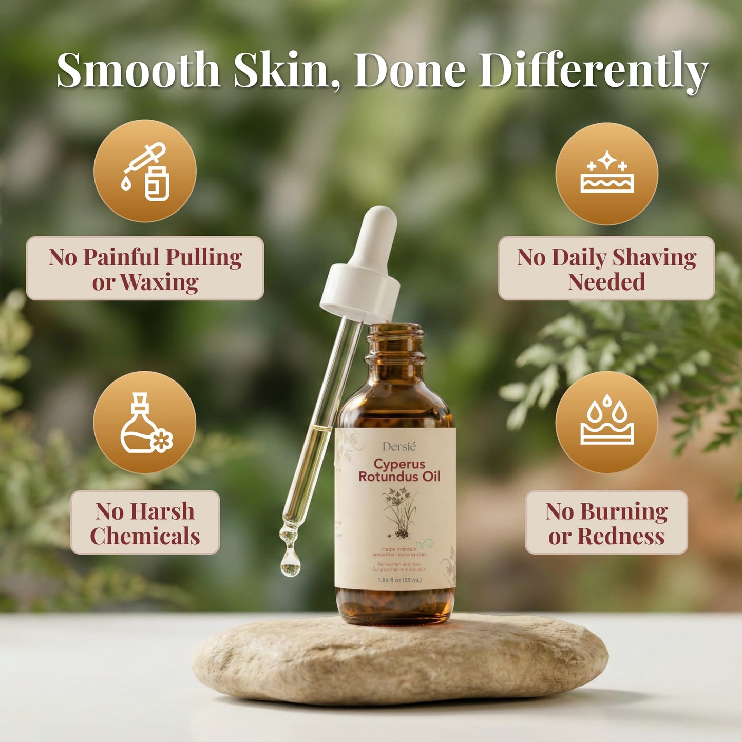 Dersie Cyperus Rotundus Oil: Cyperus Rotundus Oil for Hair Removal – Natural Hair Growth Inhibitor for Unwanted Face & Body Hair Reduction – Soothing Daily Skin Oil with Post-Hair-Removal Care (55 mL)