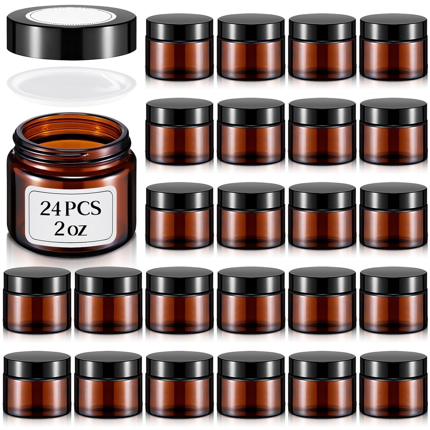 Layhit 60pcs 2 oz Glass Jars - Small Travel Storage Containers for Lotions & Creams | Amber with Black Lids
