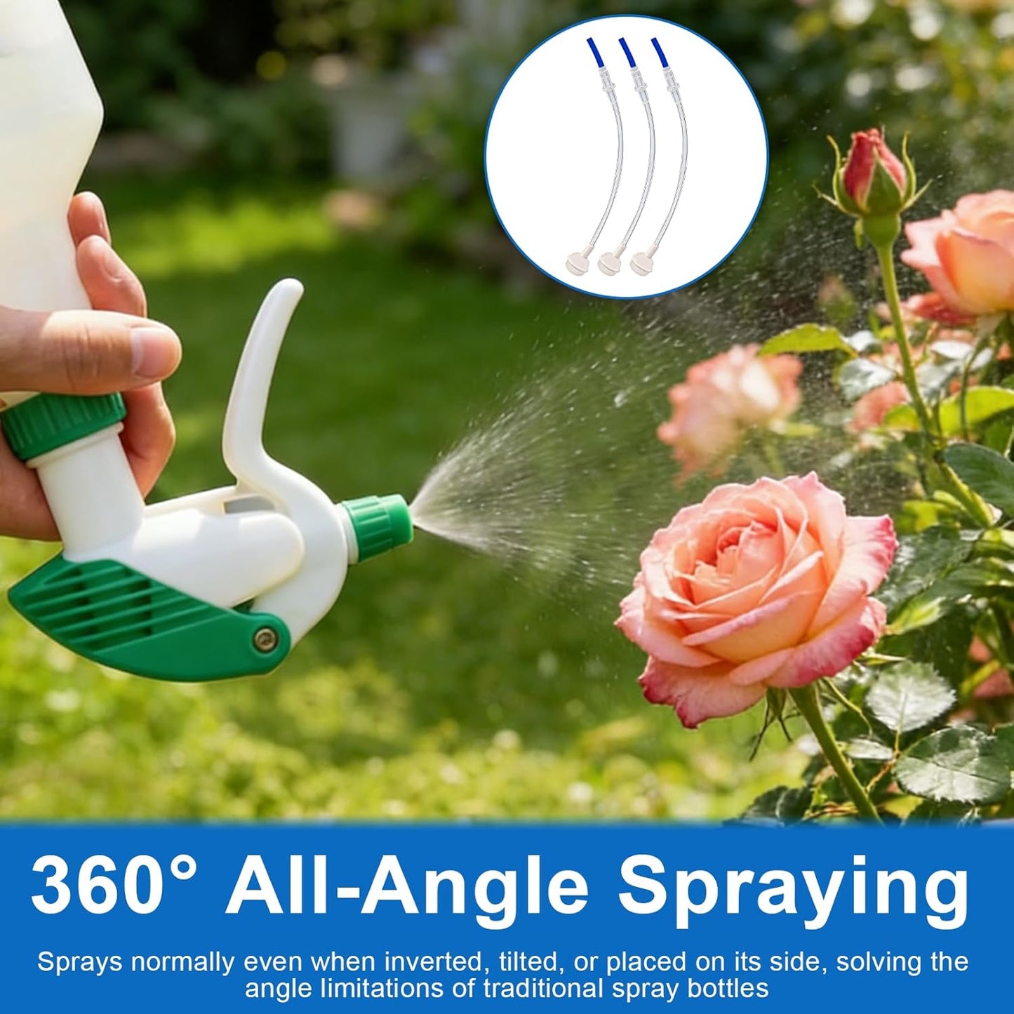 Universal Fit 360° Spray Bottle Adapter - 3-Pack Nozzle & Weighted Tube for Home, Garden, Kitchen | Versatile Replacement