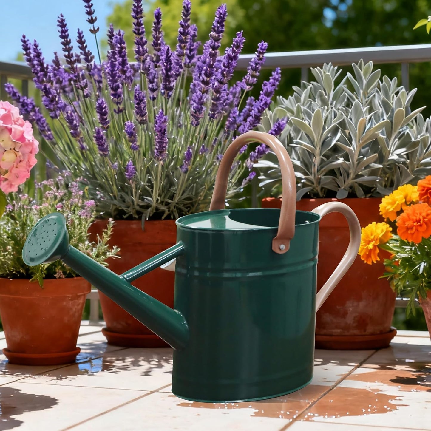 yourjoy Metal Watering Can with Removable Spout, 1 Gallon Watering Cans Stainless Steel Handhold for Outdoor Indoor Garden Plants Watering (Green)