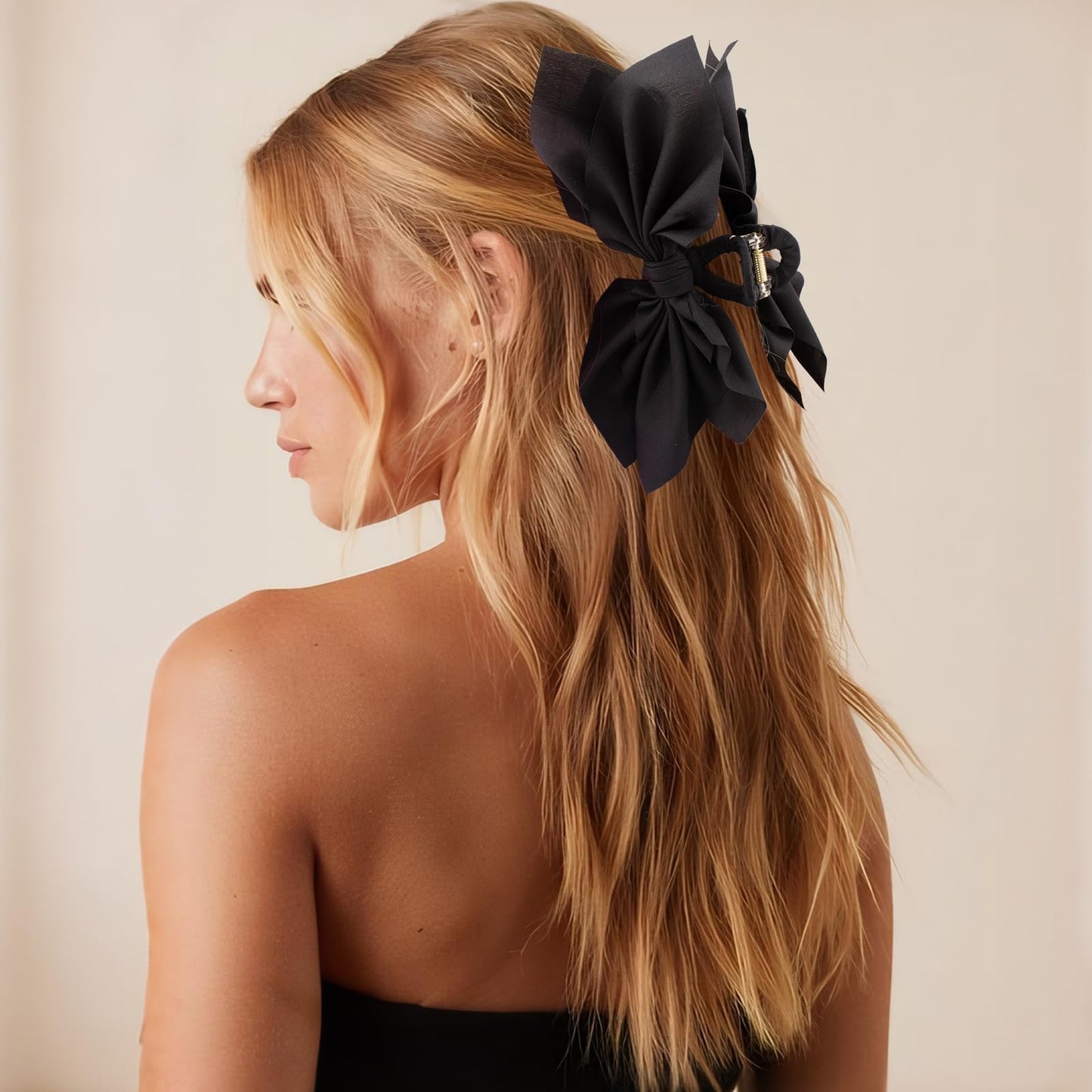 2 PCS Hair Bows, Large Paisley Fabric Bow Hair Claw Clips, Non Slip Grips for Thick Hair Women Hair Accessories(White+Black)