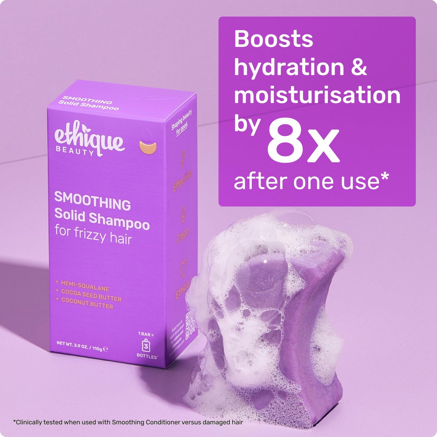 Ethique Smoothing Shampoo Bar for frizzy hair with Coconut Butter - Plastic-Free, Cruelty-Free, Vegan, 3.88 oz - Formerly Frizz Wrangler