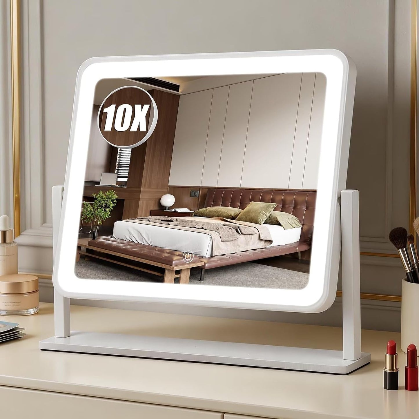 Rechargeable Makeup Mirror with Lights - 10"×8" Dimmable HD Vanity Mirror | Smart Touch, 3-Color Lighting, Portable Travel Essential
