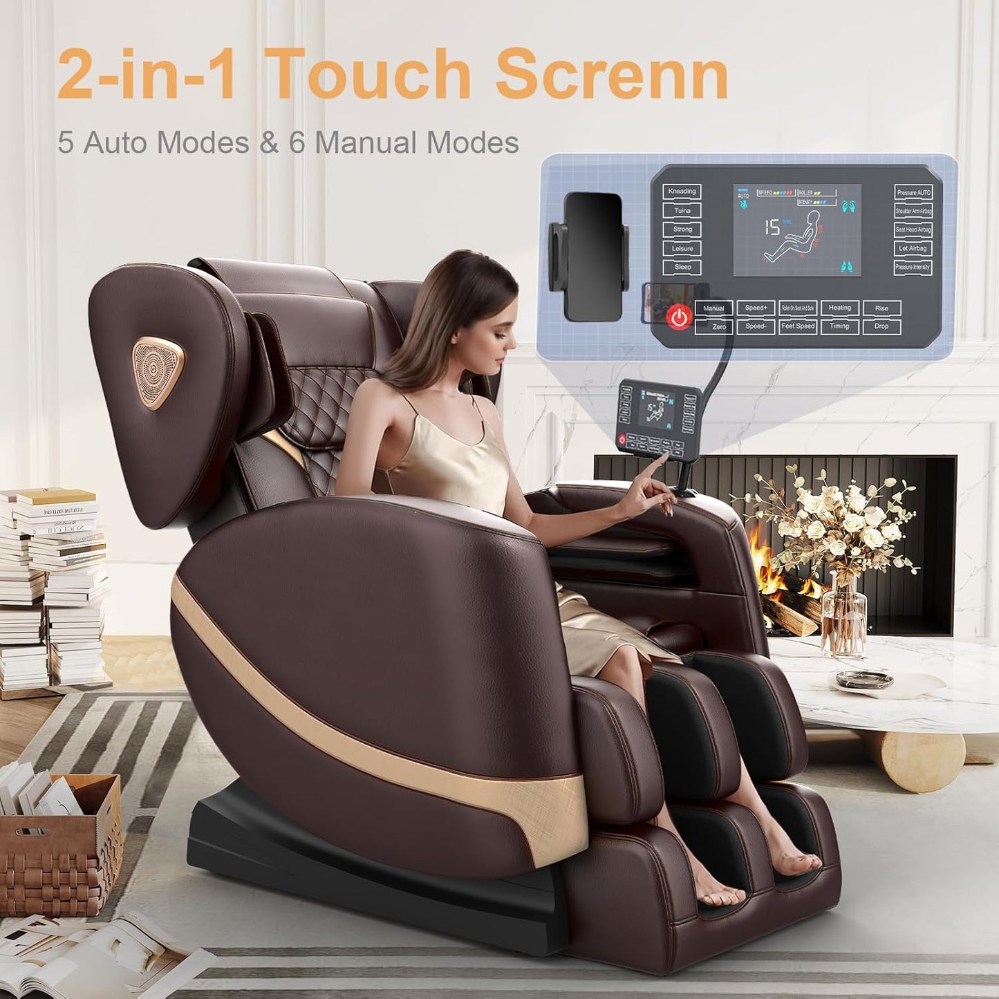 FURNIMAT Full Body Massage Chair - Zero Gravity, 10 Rollers, Airbags, Heating | Brown Premium