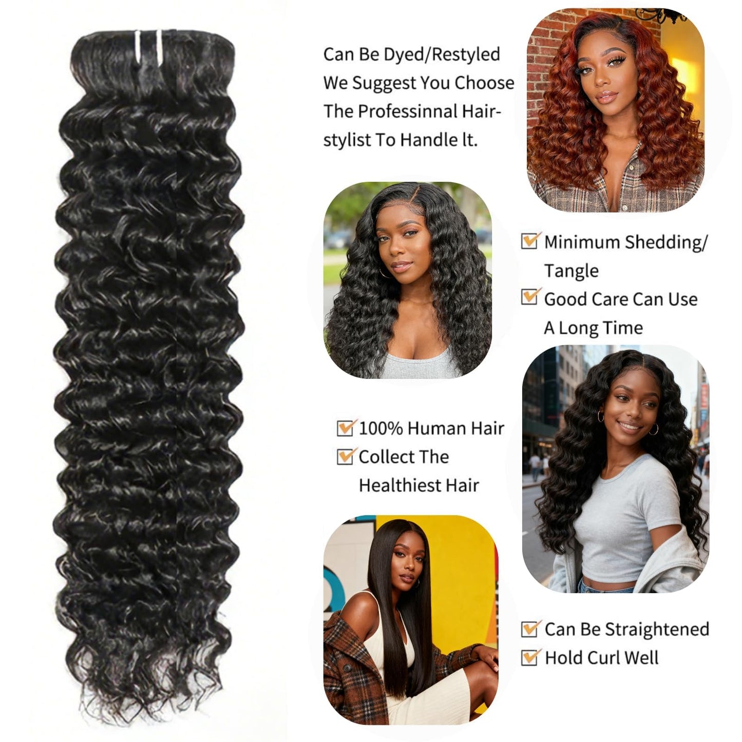 Deep Wave Bundles Human Hair 16 16 16 18 18 Inch 100% Unprocessed Brazilian Virgin Hair 5 Bundles Extensions for Black Women Natural Color