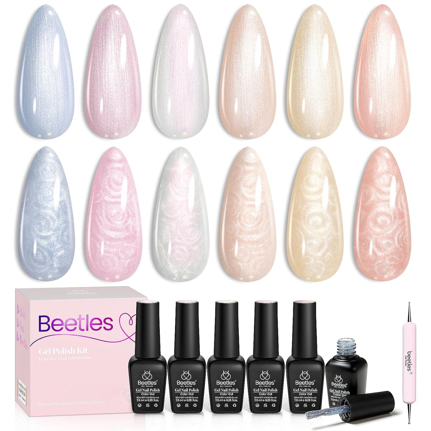 Beetles Gel Nail Polish Kit - 6 Soak Off UV Colors | Long-Lasting Glossy Finish for Salon & Home Manicure