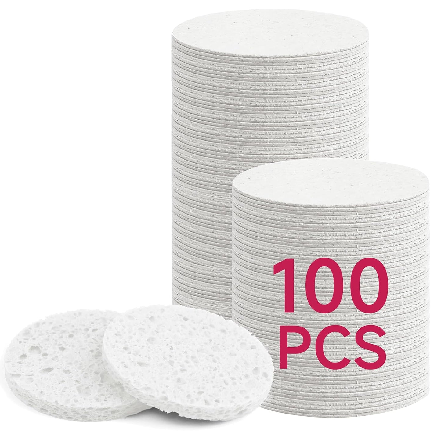 Compressed Facial Sponges - 100% Natural Cellulose Eco-Friendly Makeup Sponges for Gentle Cleansing & Exfoliating | 100 Count, Round White