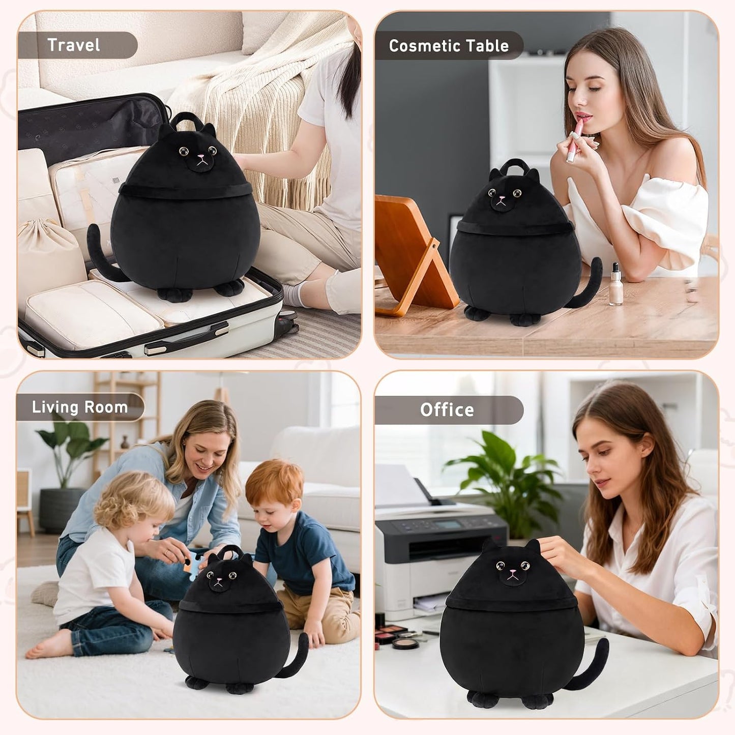 Funny Cat Makeup Bag - Large Capacity Travel Cosmetic Organizer | Perfect Gift for Cat Lovers, Teens & Women - Black