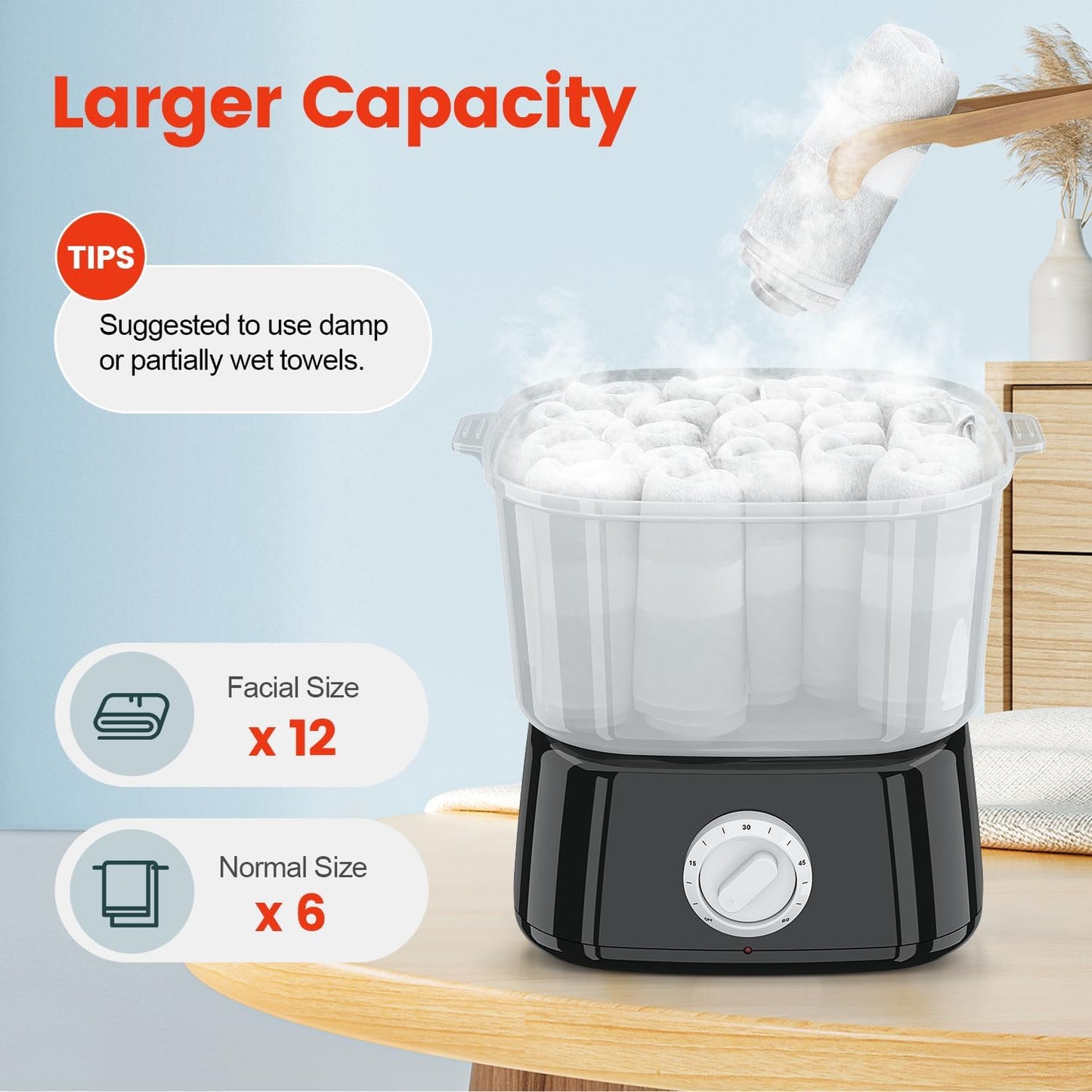 Rapid Heating Towel Warmer - Portable Mini Towel Steamer for Spa | Holds 12 Wet Towels