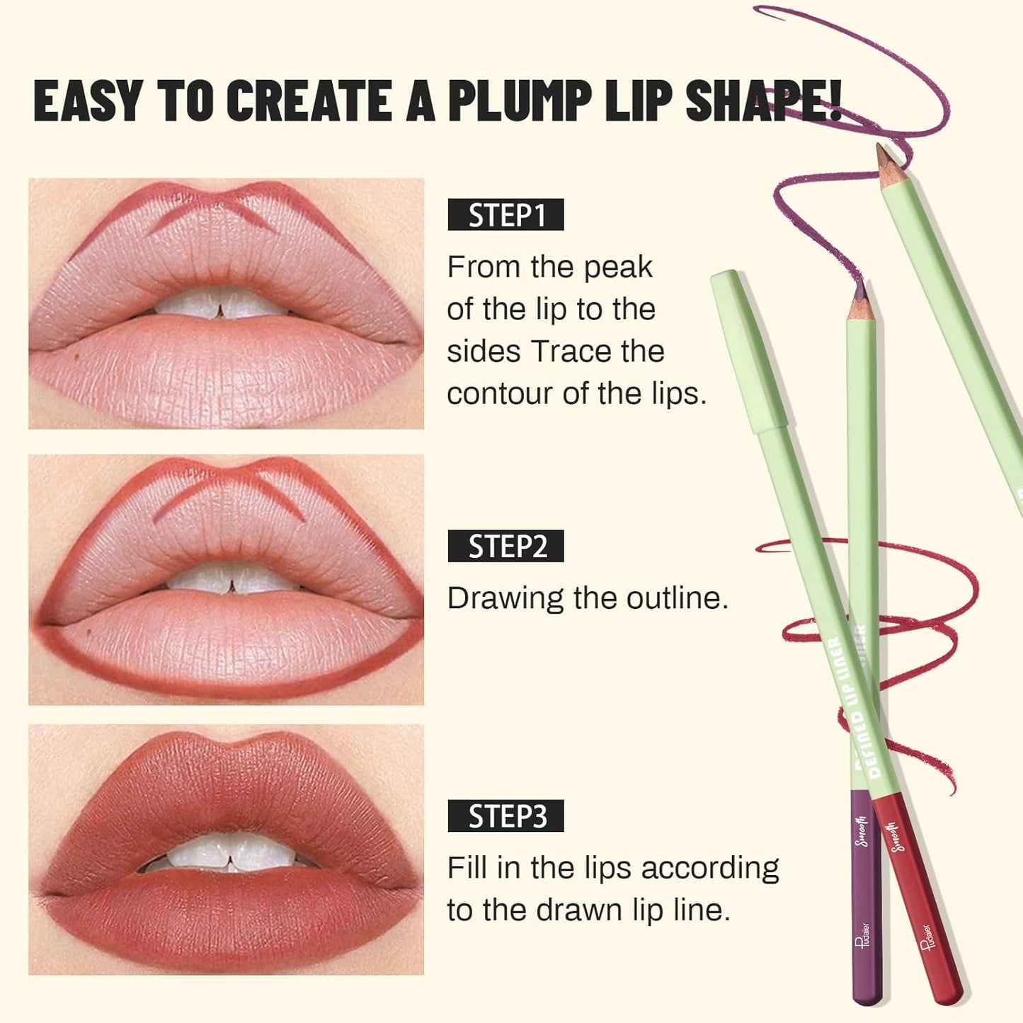 Pudaier 12-Color Lip Liner Set - Waterproof Matte Velvet Lip Liners | Long-Lasting, High Pigment, Creamy Smooth