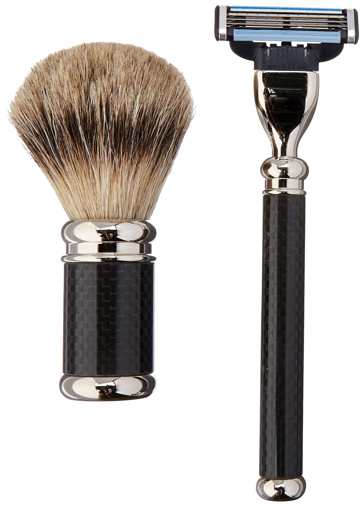 Golddachs Germany Shaving Set, Mach3 Handle, Finest Badger Brush, Carbon Optic, Stand, Made In Germany, 3 Piece