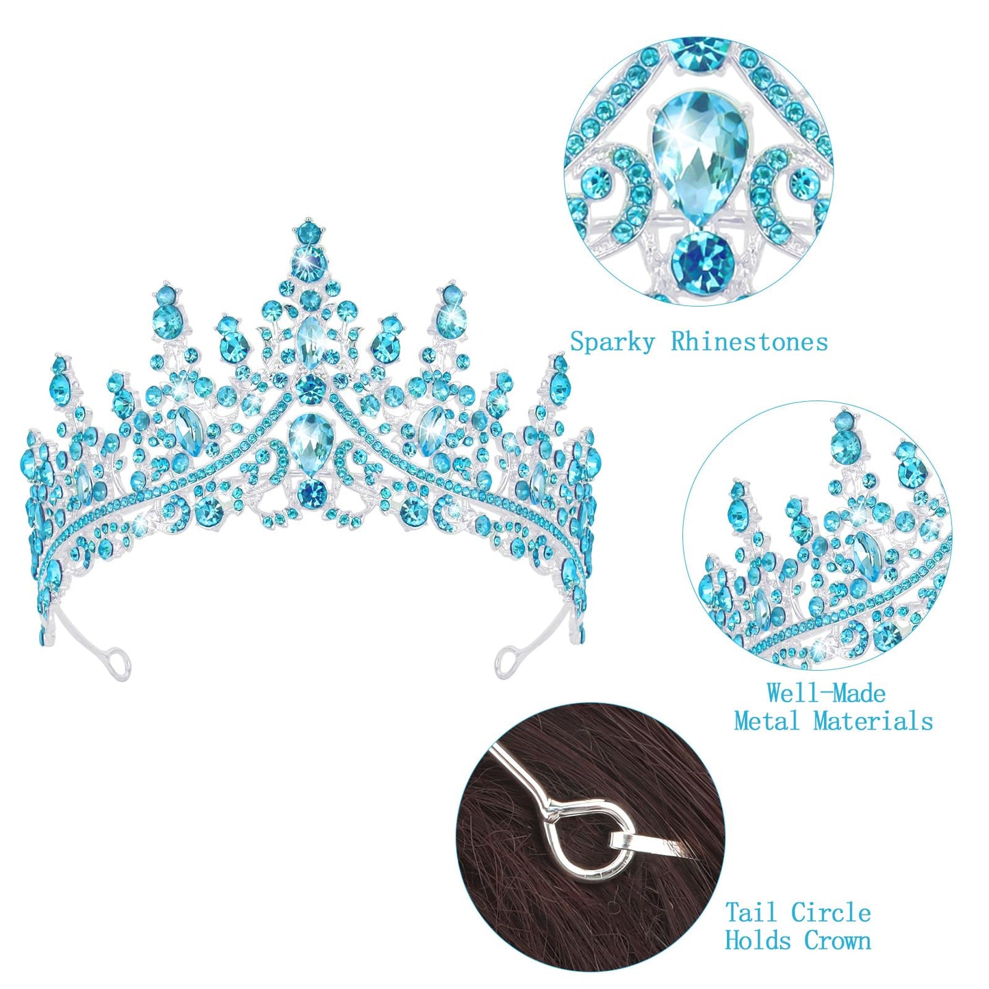 CAVETEE Princess Crown and Sash, Glitter Tiara for Party Decorations, Happy Birthday Accessories for Women Girls (Blue), Standard