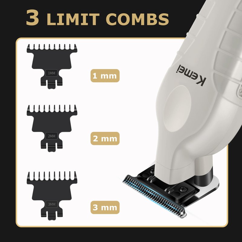 KEMEI PG2299 Beard & Hair Trimmer for Men Professional, Zero Gapped Hair Clippers for Men Cordless Trimmers for Barbers, Gray