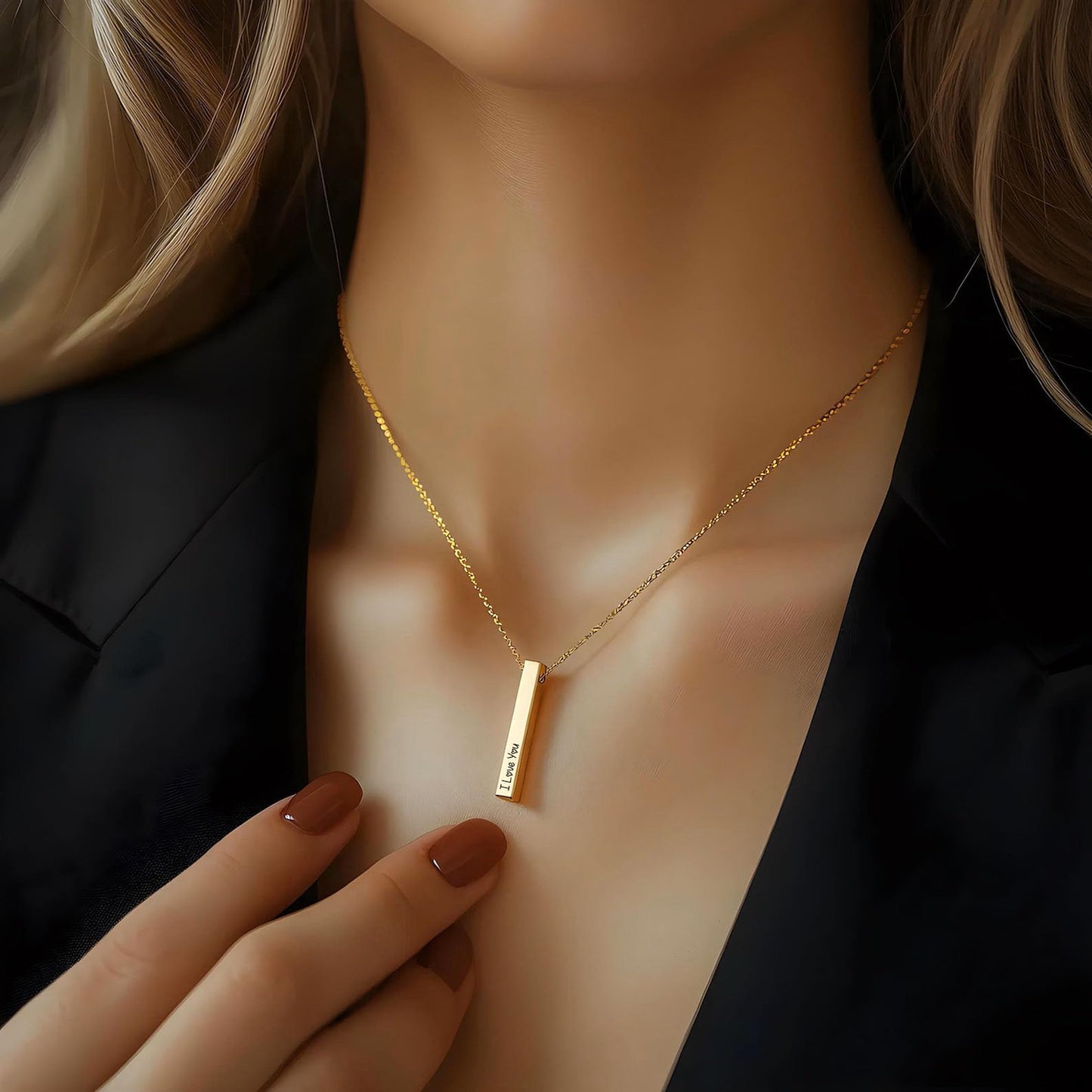 Ship Next Day, Personalized 3D Bar Name Necklace for Women, Custom Engraved Nameplate Necklaces for Men, Valentine Anniversary Dainty Jewelry Gifts for Girlfriend Boyfriend BFF(Gold Necklace)