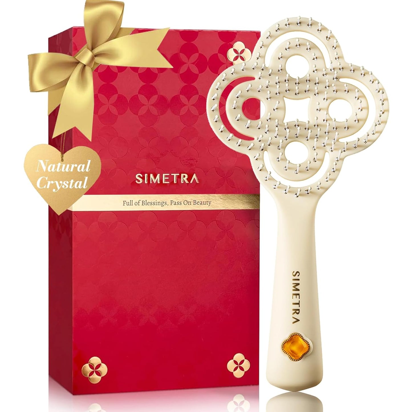 SIMETRA Lucky Hair Brush - 14K Gold Plated Detangling Brush with Natural Crystal Inlay | Boar Bristle for All Hair Types