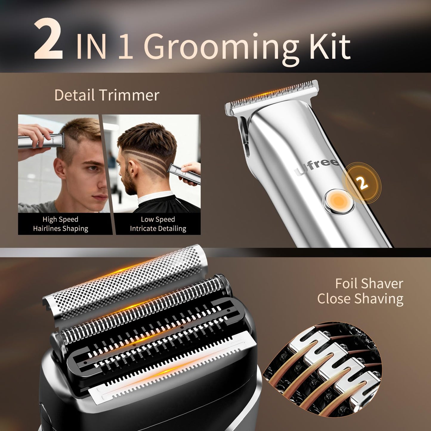 Ufree Beard Trimmer and Foil Shaver Kit, Electric Razors for Men, Precision T Blade Hair Trimmer, Waterproof Travel Shaver, Cordless Clippers Set for Mustache Facial Hair Cutting, Men Grooming Gifts