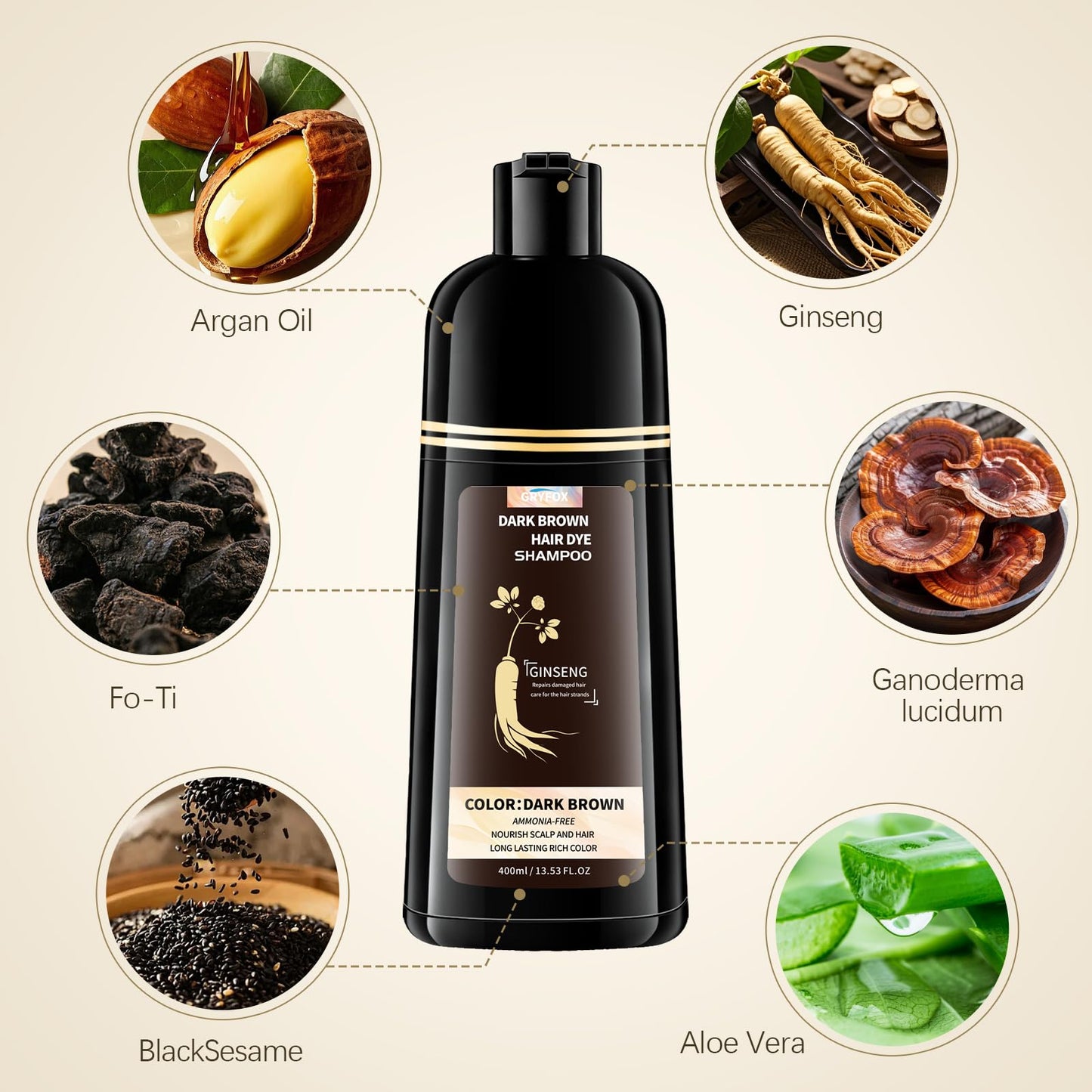 GRYFOX Dark Brown Hair Dye Shampoo for Gray Coverage, 3 in 1 Hair Color Shampoo for Women and Men,Semi-Permanent Color with Natural Herbal Ingredients