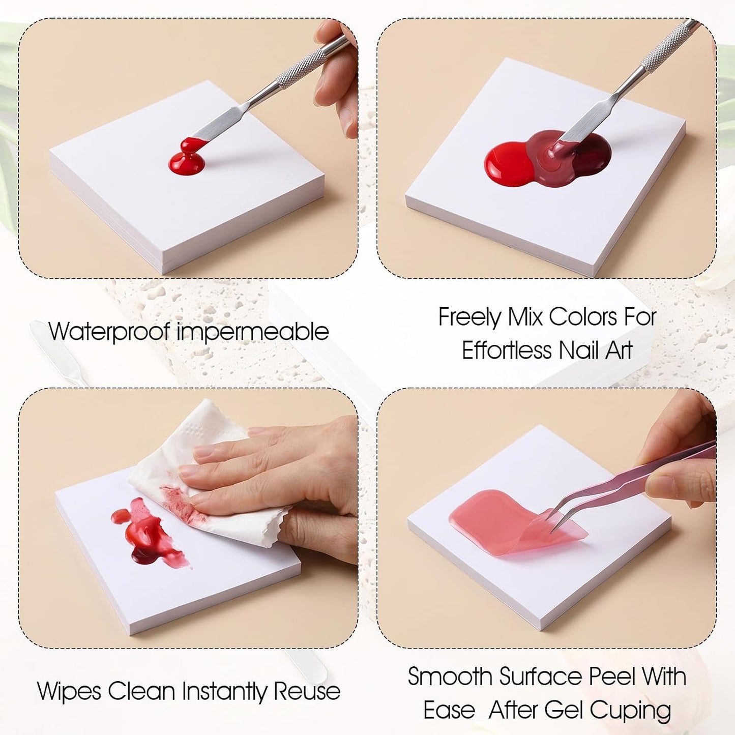 Disposable Nail Art Palette Set - 100 Pcs 3x3 Makeup Palettes with Stirring Rod for Professional & DIY Use
