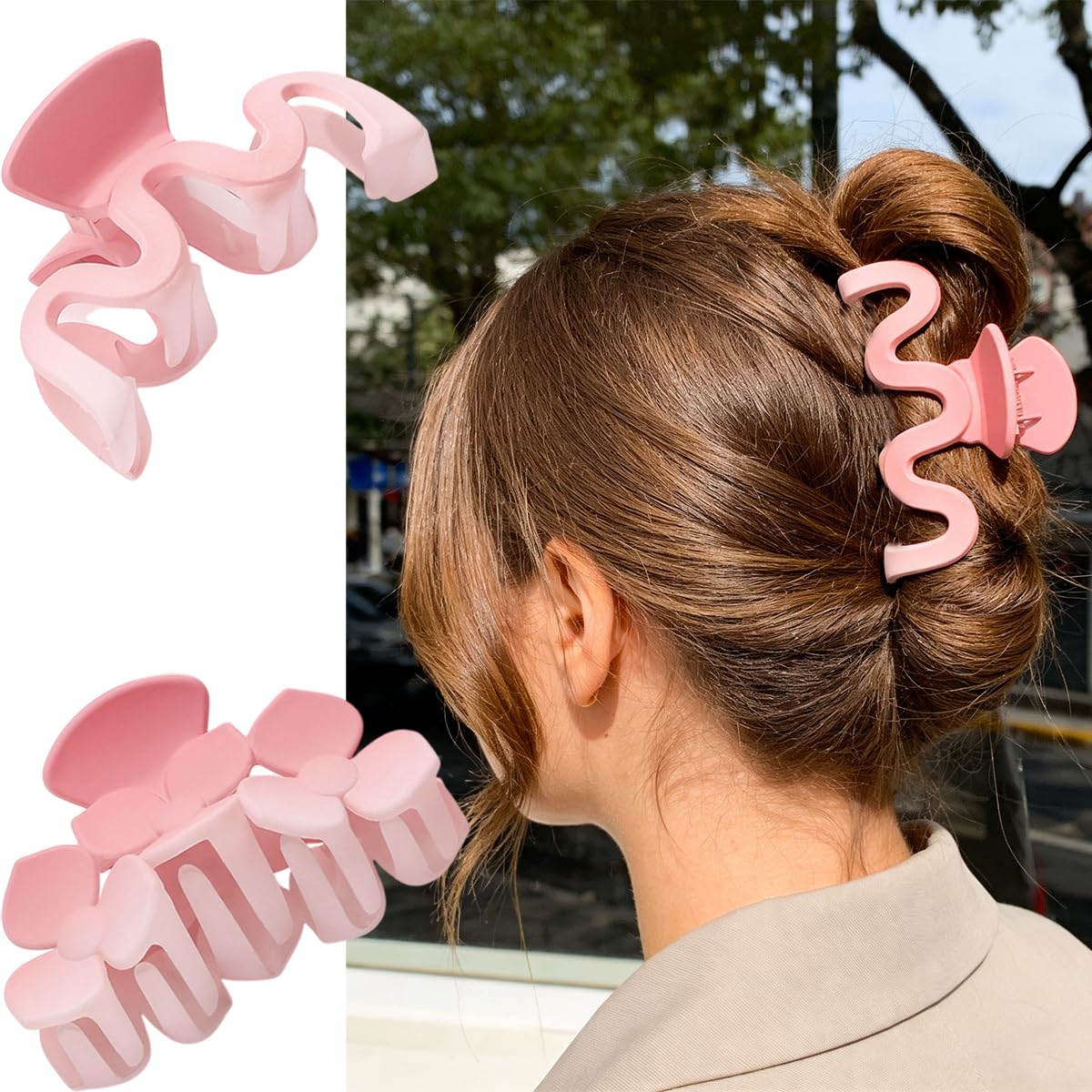 Pink Hair Clips 4 Pack Cute Hair Claw Clips for Thin Thick Hair Floral Shamrock Hair Clip St. Patrick's Day Hair Accessories Matte Non Slip Hair Claw Pink Accessories for Sweet Women Shark Clip