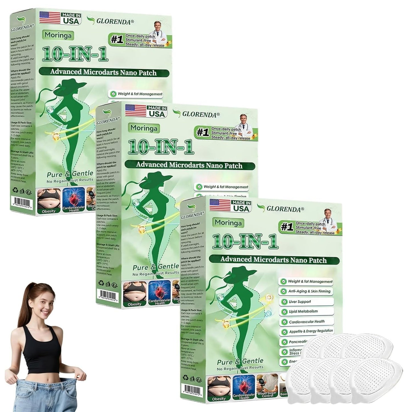 Moringa 10-in-1 Nano Microdarts Patch - Advanced Natural Body Patches for All Skin Types | 3 Pcs