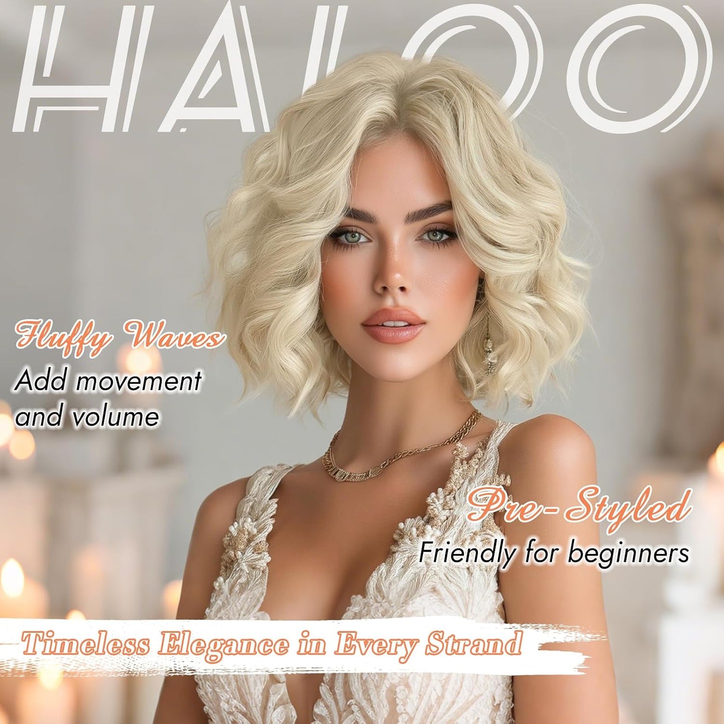 Blonde Bob Wig for Women - Lace Front Short Soft Wavy Curly Synthetic Hair | 11 Inch Natural Look
