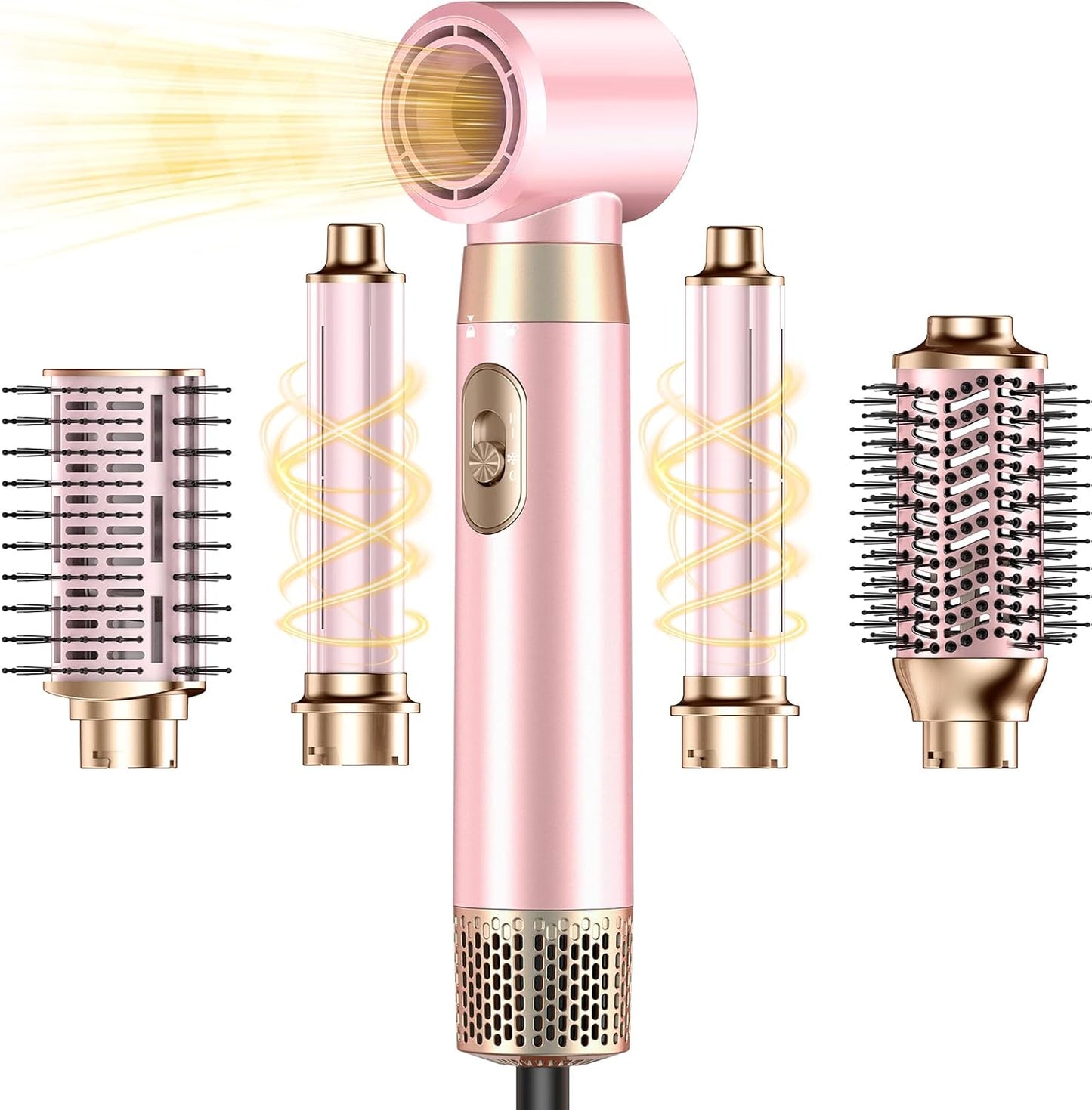 5-In-1 Blow Dryer Brush Set - High-Speed Hot Air Styling Tool | Pink, Detachable Curling & Straightening Brush