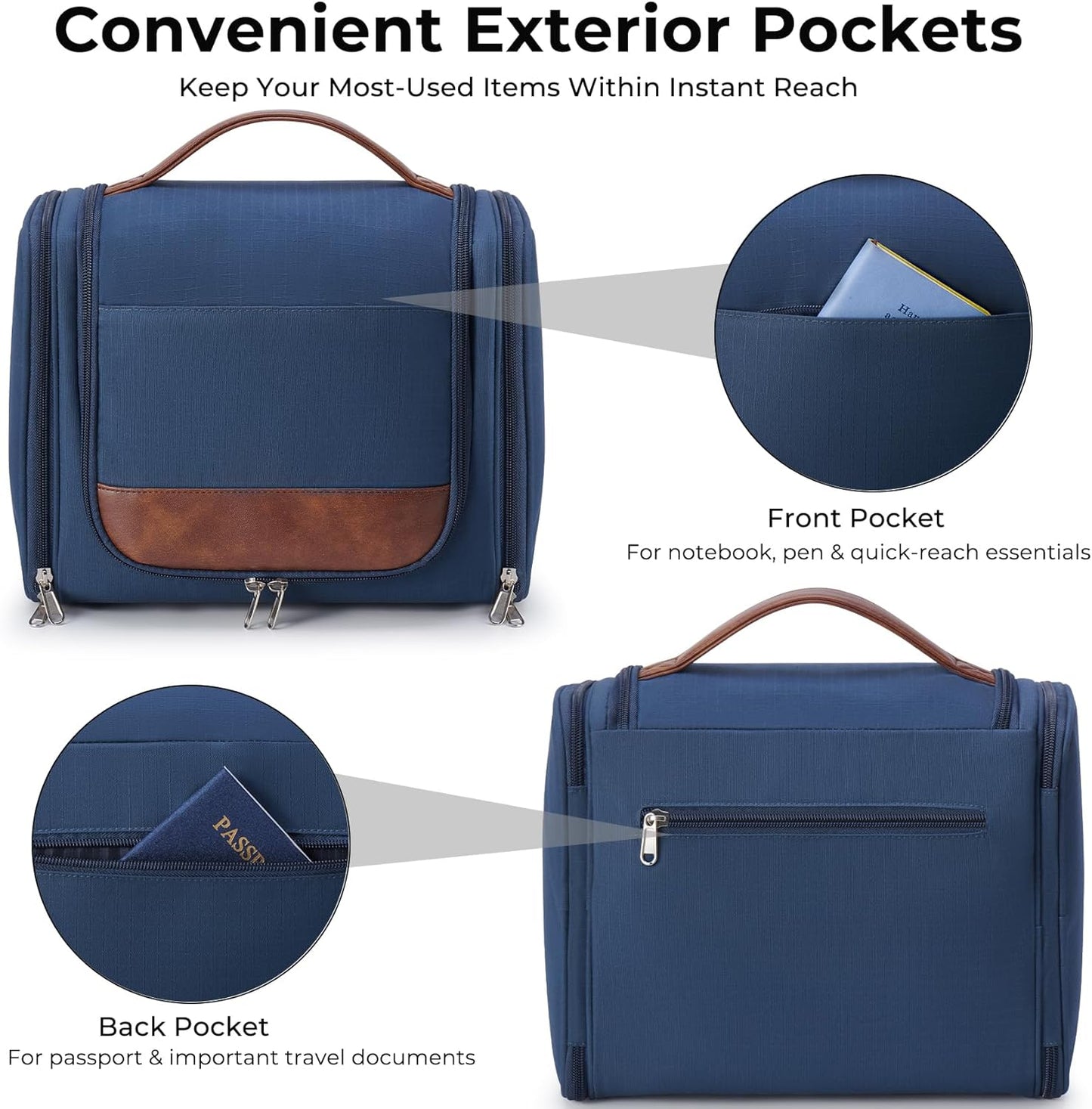 Large Hanging Toiletry Bag for Men - Travel Organizer with Hook | Navy Hygiene & Grooming Essentials