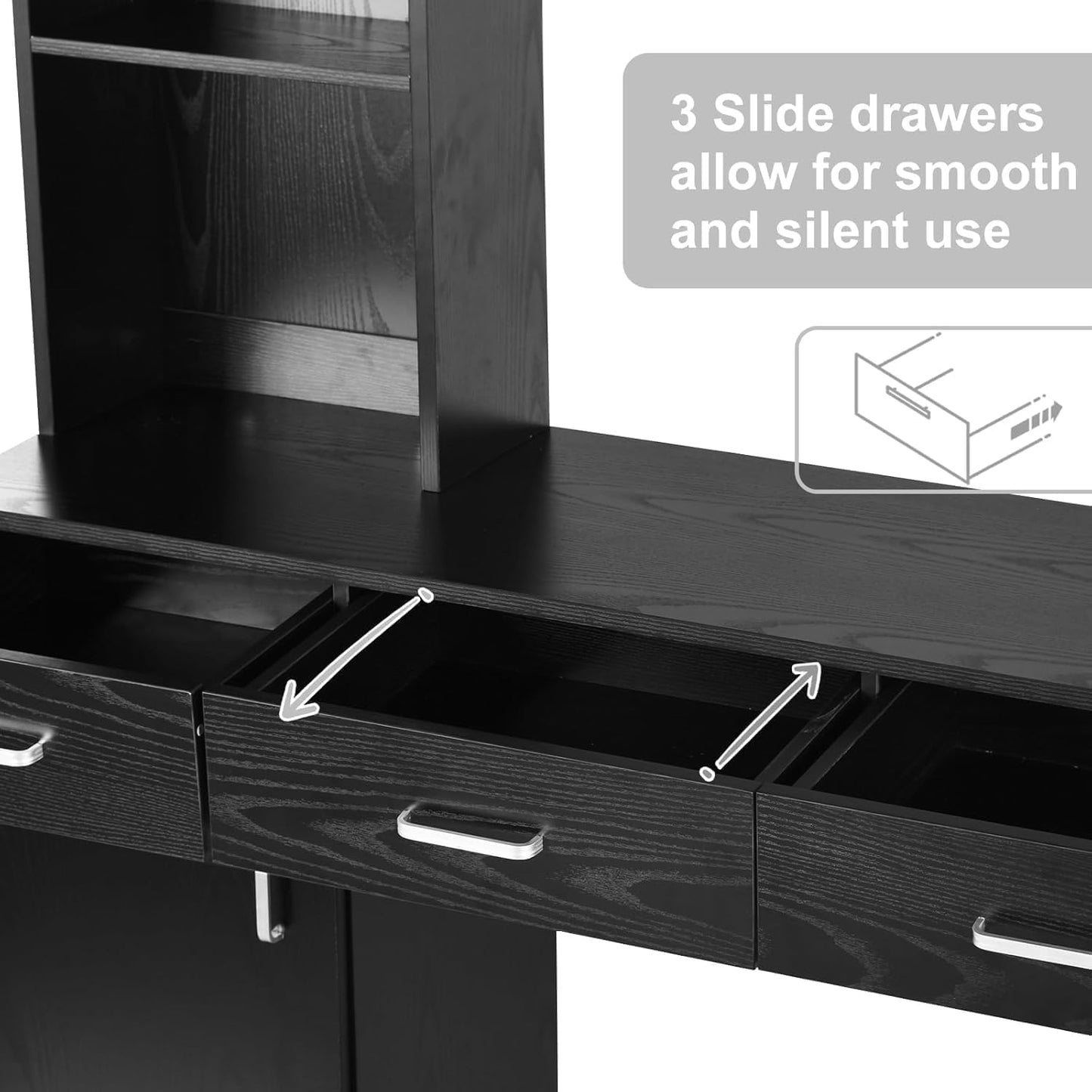 4ever2buy Salon Stations for Hair Stylist, Black Barber Hair Salon Station, 3 Hair Dryer Holder, 3 Drawers and 1 Cabinet, Mirror not Included, Black