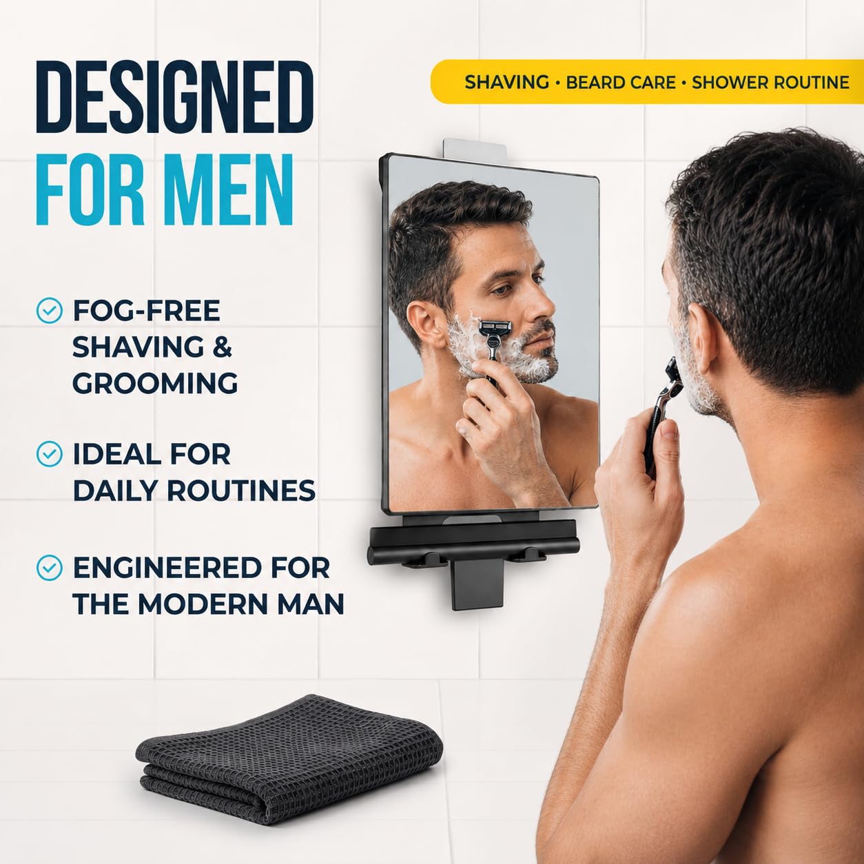 HONEYBULL Fogless Shower Mirror for Shaving with Water Tank, Adhesive Mount