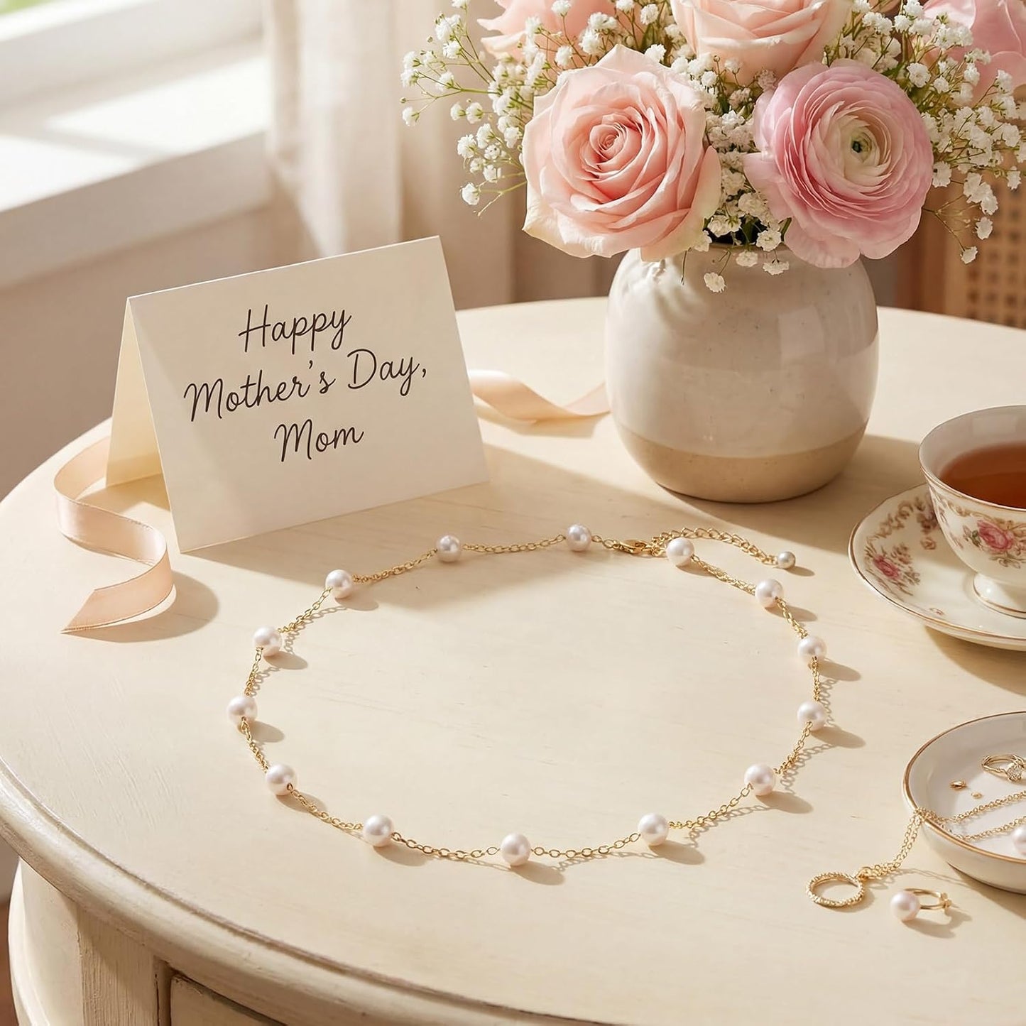 Gold Pearl Choker Necklaces - 12 Sets Mother's Day Church Gifts | Adjustable with Jewelry Pouch