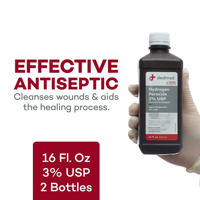 Dealmed Hydrogen Peroxide 3% USP | Made in USA | First Aid Antiseptic | 16 fl. oz. (1)