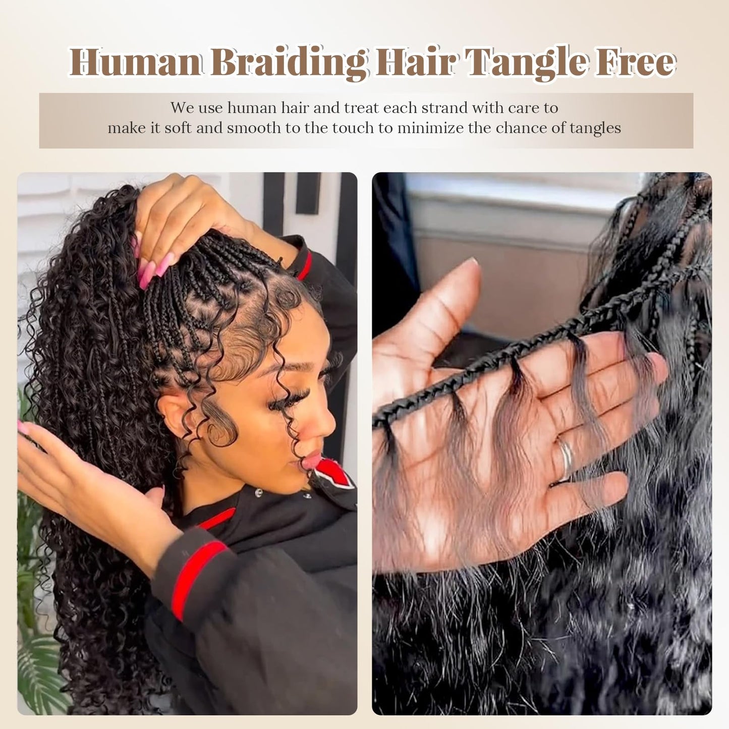 Curly Human Braiding Hair 100G Deep Water Wave Bulk Bohemian Hair for Braiding Knotless Braids 10A Curly Virgin Human Hair Extensions 2 Bundles 16" for Boho Braids Wet and Wavy Micro Braiding Hair