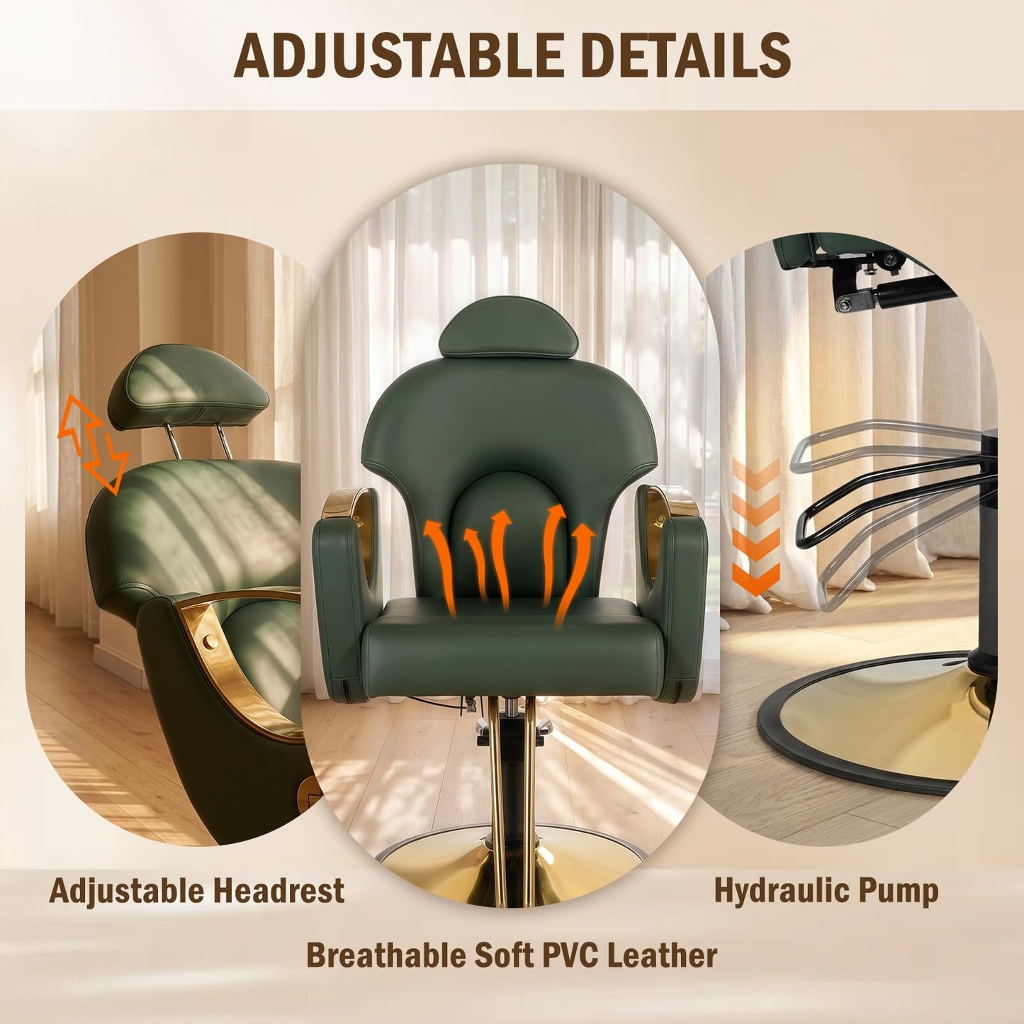 Tythical Salon Chair for Hair Stylist, Barber Salon Chair Reclining Hairdresser Chair with Hydraulic Pump 360 Swivel Styling Braiding Chair for Home Barbershop Tattoo Shampoo Spa, Green Glod