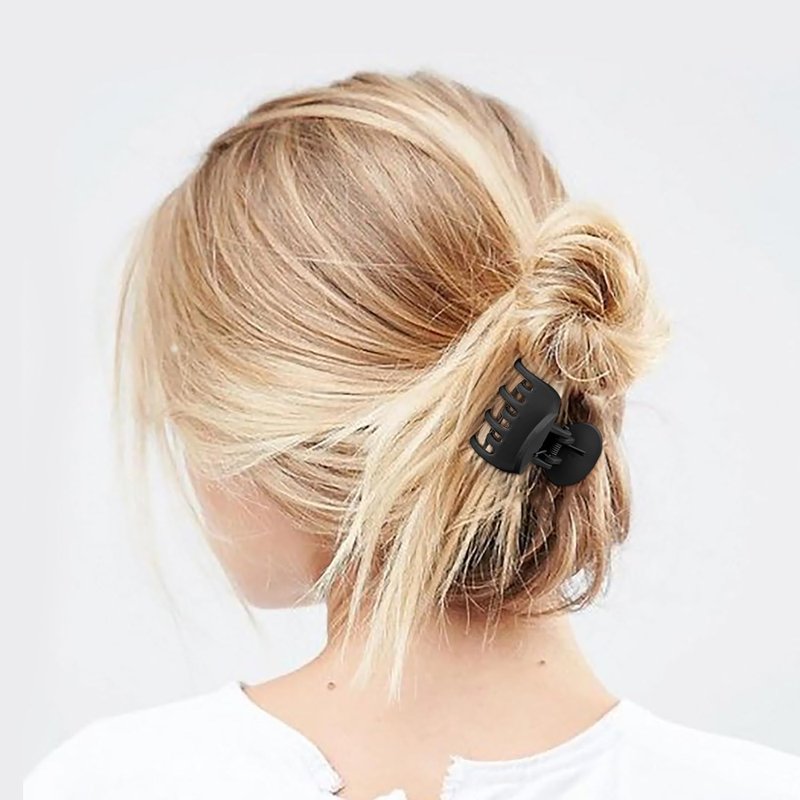 Small Claw Hair Clips for Thin Short Hair - 4 Pack Matte Non-Slip | Black 1.6" Double Row Teeth