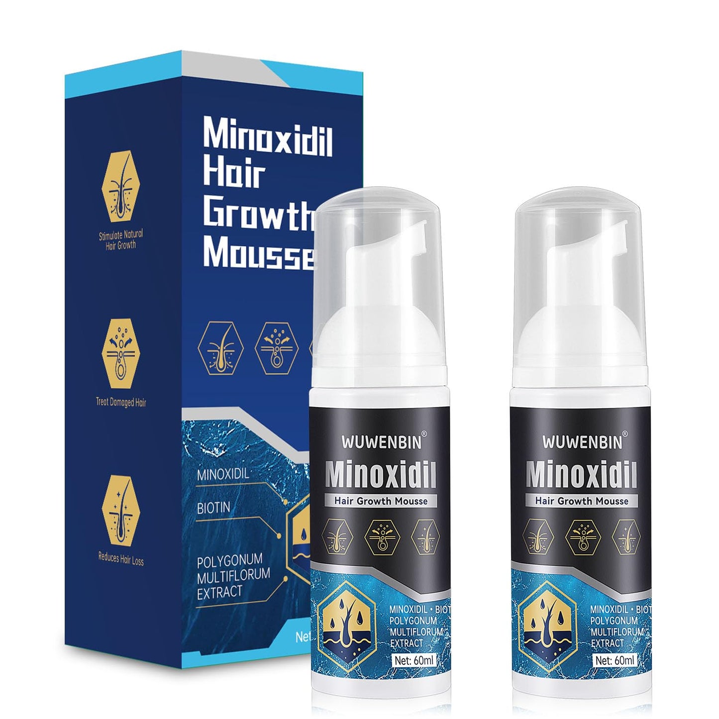 Minoxidil Hair Growth Treatment with Biotin - Thicker, Fuller Hair & Beard | 2 Pack, 4 Oz Each