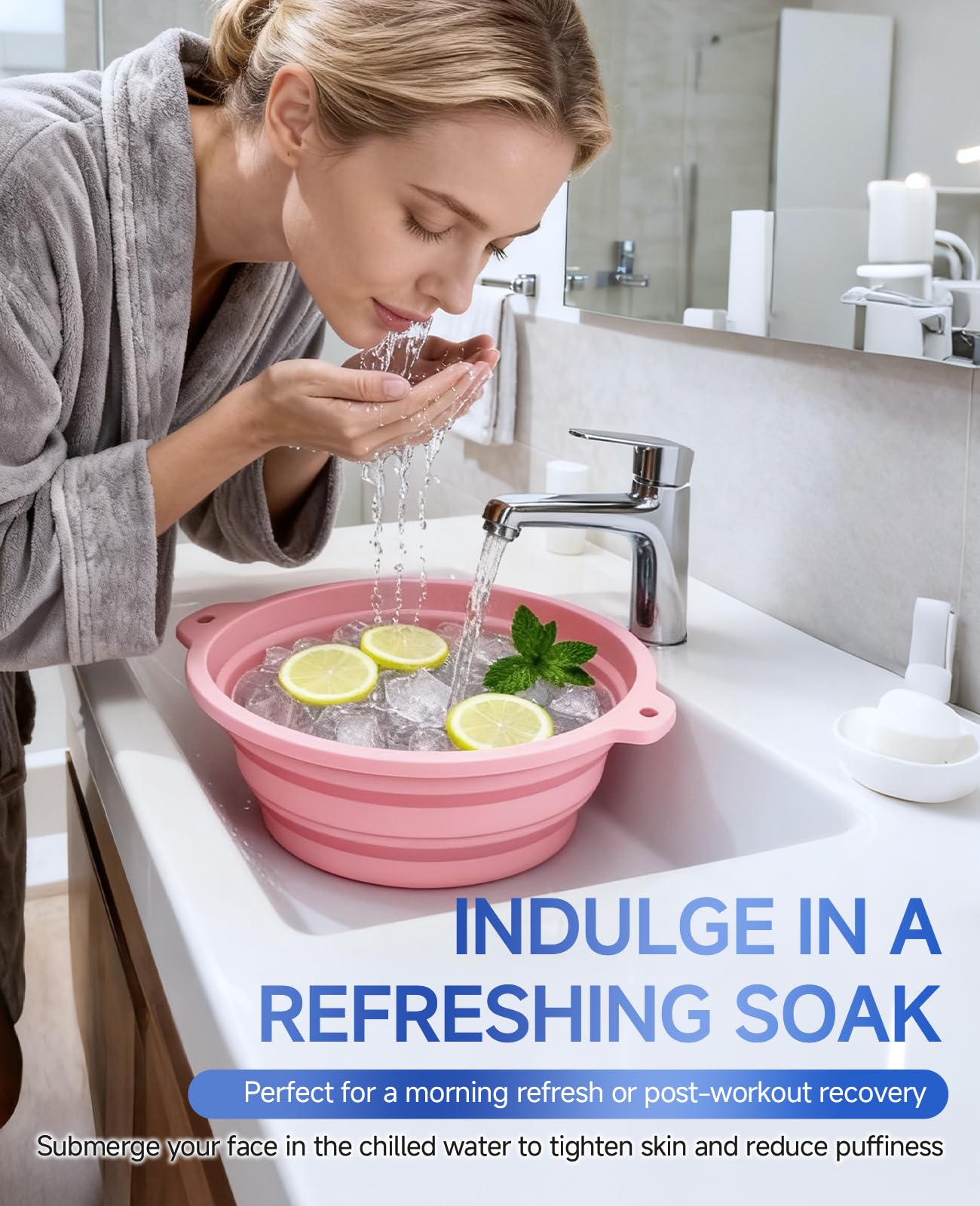 Dtuoen Foldable Silicone Face Ice Bath Bowl, Built-in Ice Tray for Cold Therapy Facial Basin, Skin Tightening & Puffiness Reduction, Ideal for Home, Spa & Travel Use