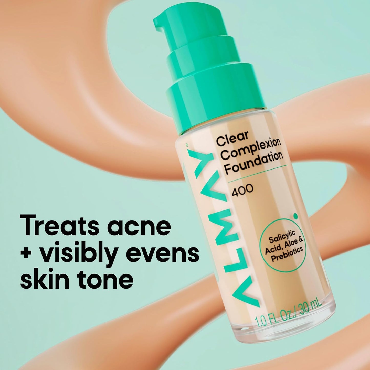Almay Clear Complexion Foundation - Oil-Free Makeup for Acne-Prone Skin | Buildable Coverage, Soft-Matte Finish, 1 fl oz