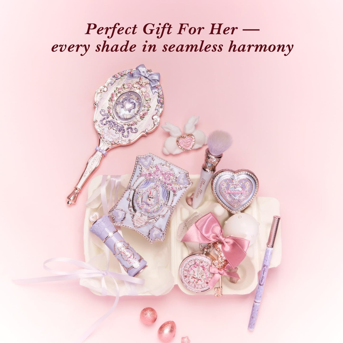 Flower Knows Bunny Garden Chromatic Harmony Gift Set, Violet Dream Bunny Theme, Collectible Violet 9-Piece Beauty Box with Lip Cream, Blush, Eyeshadow, Gel Eyeliner, Mirror & Tools