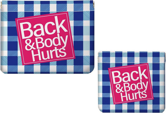 Makeup Bag Set - 2 PCS PU Leather Cosmetic Organizer | Portable Self-Closing Pouch for Women - Blue Checkered Pattern