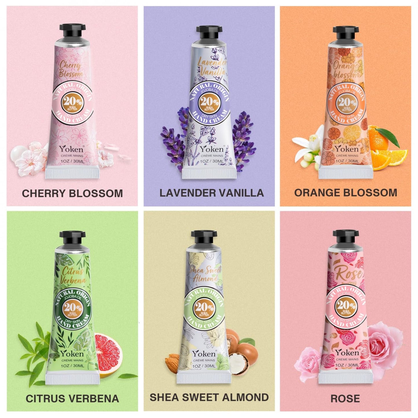 Yoken 20% Shea Butter Hand Cream Gift Set, 6 x 1oz Travel Size