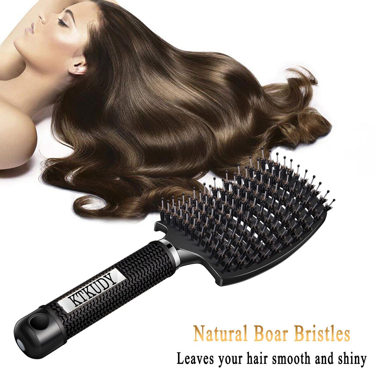 KTKUDY Detangling Brush Boar Bristles Hair Brush Make Hair Shiny & Healthier Curved and Vented Detangler Brush for Women Men Kids Wet and Dry Hair